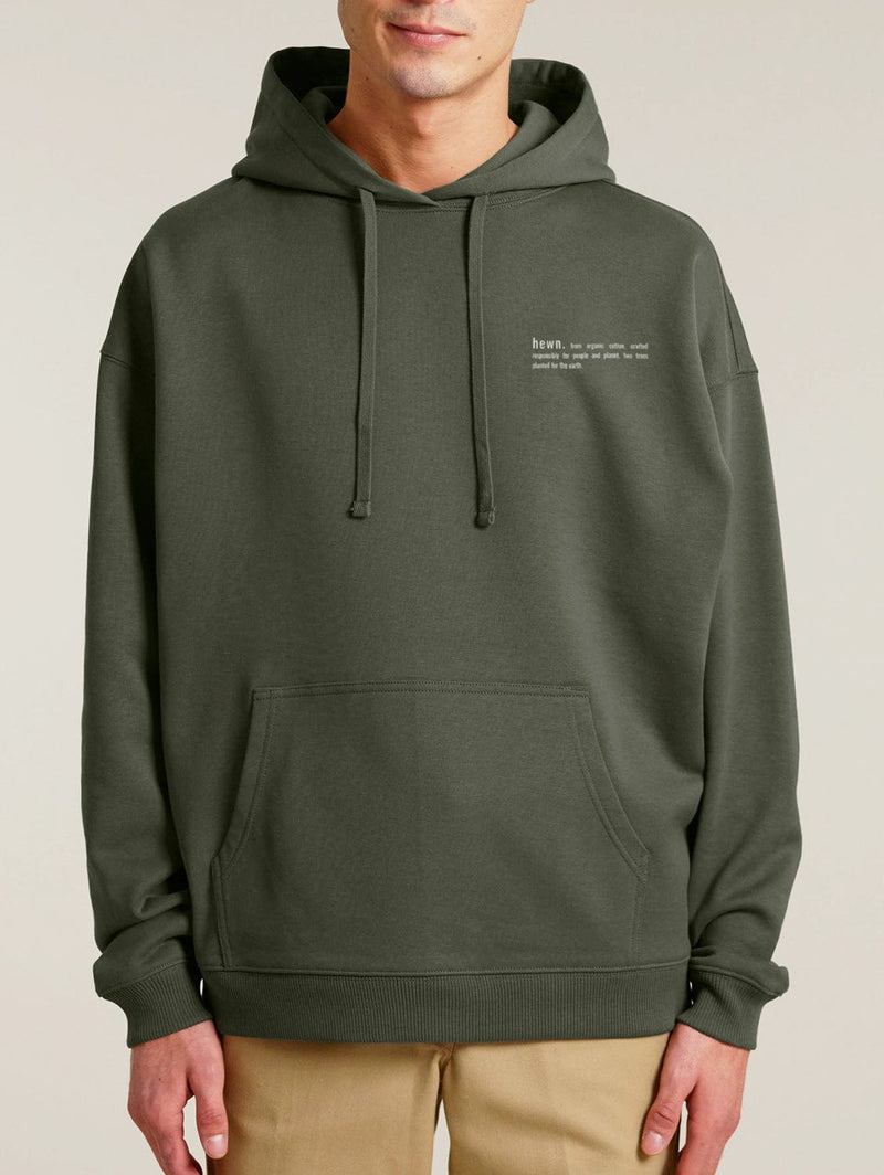 hewn. Mens Organic Cotton Signature Oversized Hoodie in Pine Green Khaki