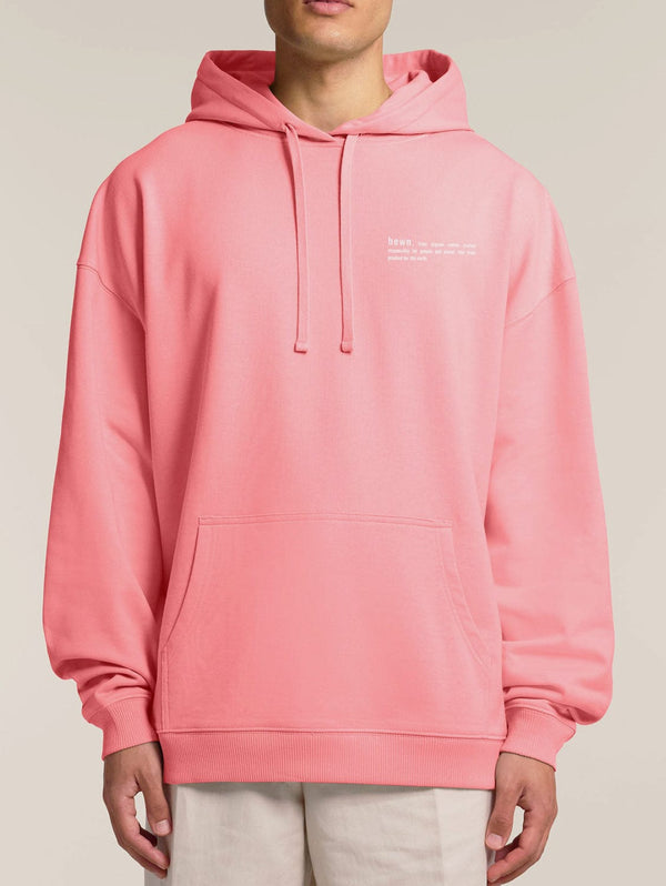 hewn. Mens Organic Cotton Signature Oversized Hoodie in Flamingo Pink