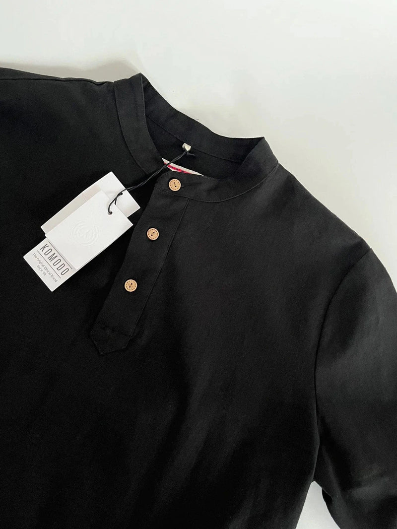 KOMODO Elijah Men's Organic Linen Cotton Shirt | Black