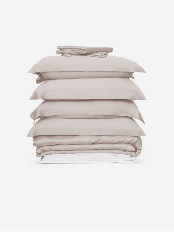 Ethical Bedding Organic Eucalyptus Silk Bed Set + Duvet, Pilllows & Mattress Topper Bundle | Multiple Colours Wheat / Single