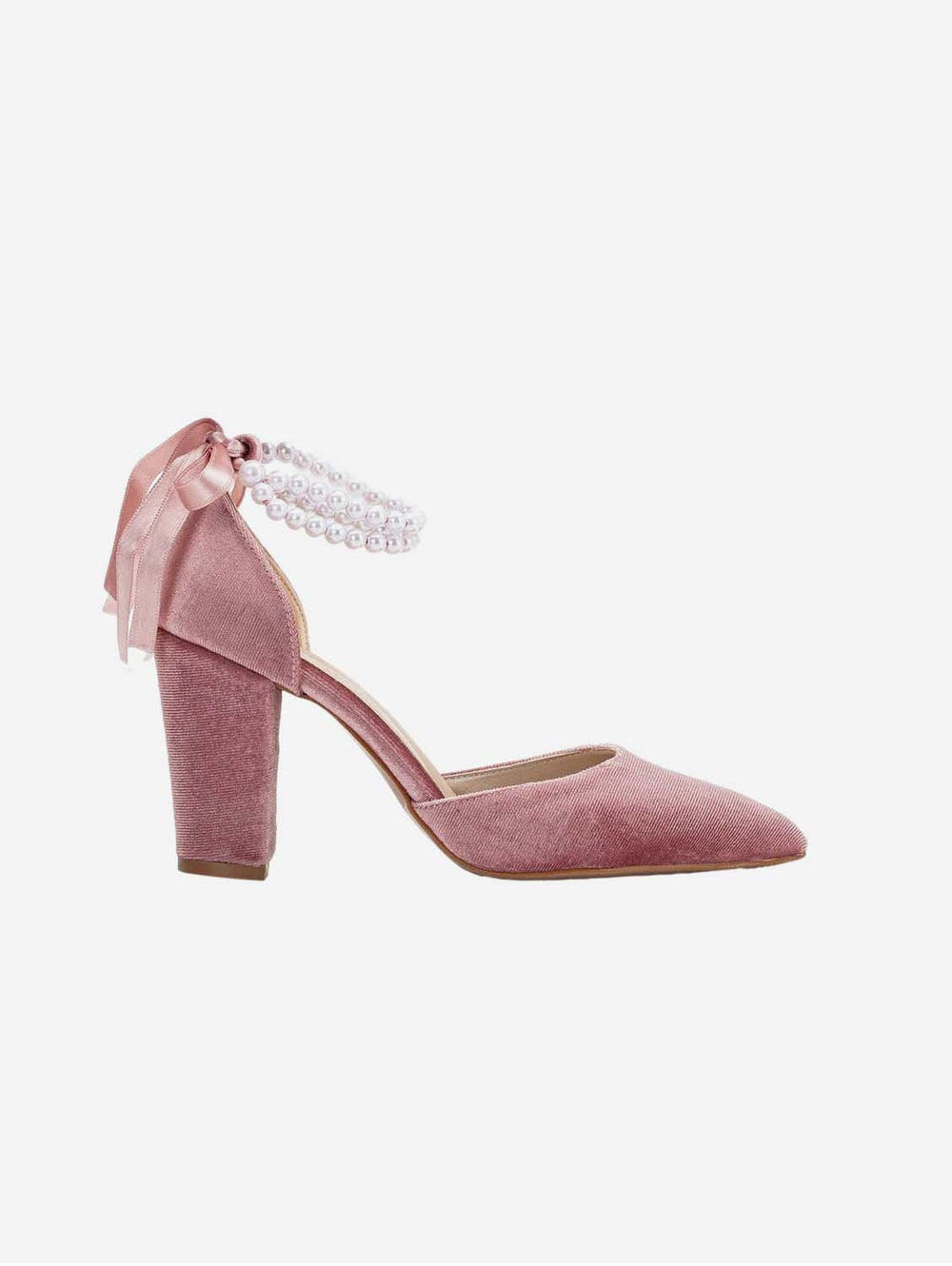 Forever and Always Shoes Hazel Vegan Velvet Pearl Heels Rose