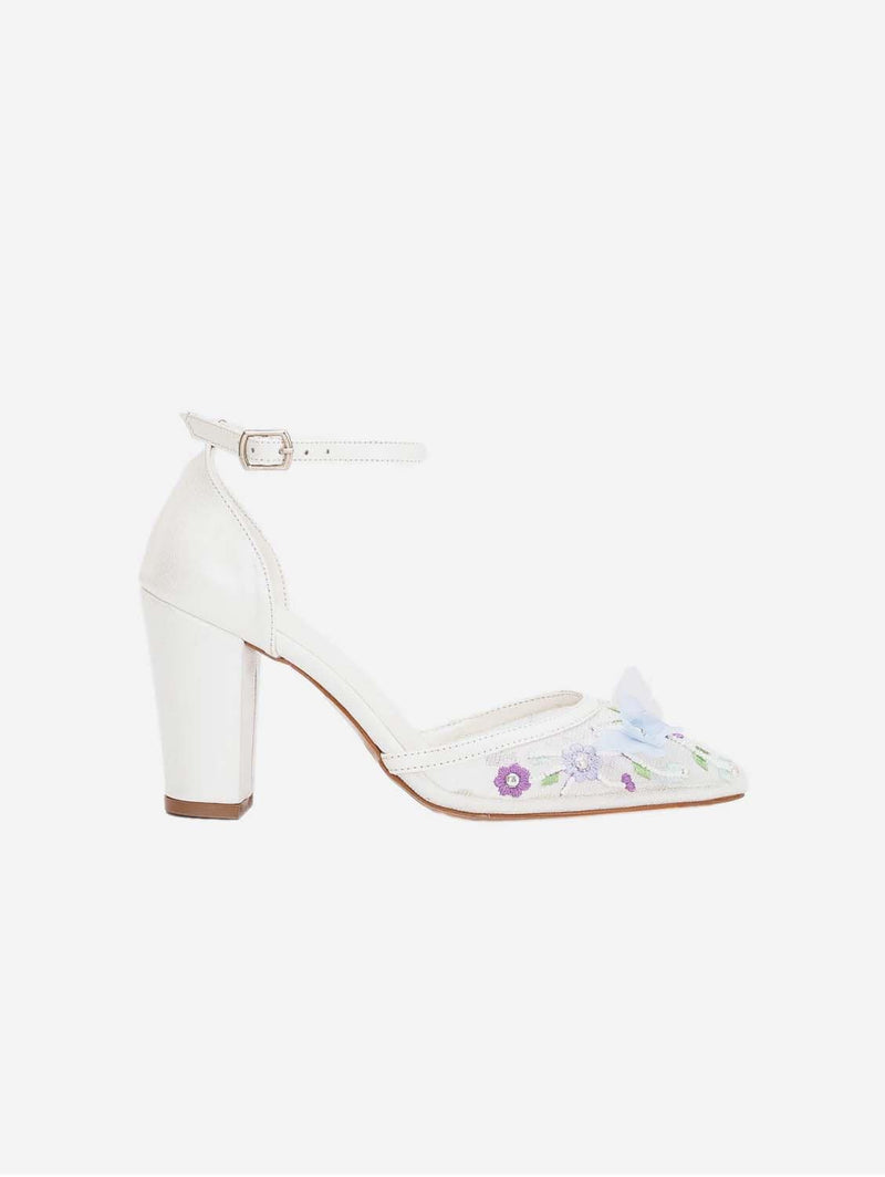 Forever and Always Shoes Ivy Vegan Leather & Floral Lace Wedding Shoes | Ivory & Lilac 5.5 US | 3 UK | 22CM | 36 EU / Ivory