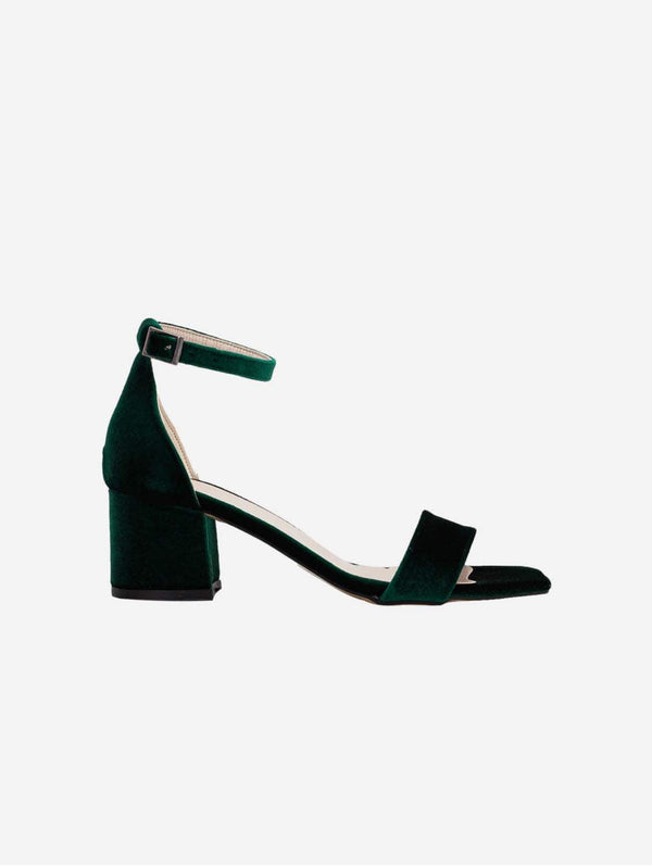 Forever and Always Shoes Hera Vegan Velvet Ribbon Heeled Sandals | Emerald Green 5.5 US | 3 UK | 22CM | 36 EU / Regular Ankle Strap / Emerald Green