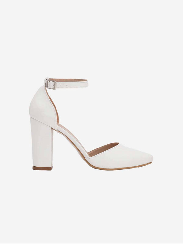 Forever and Always Shoes Gisele - White Wedding Shoes with Ribbon 5.5 US | 3 UK | 22CM | 36 EU / Regular Ankle Strap / White
