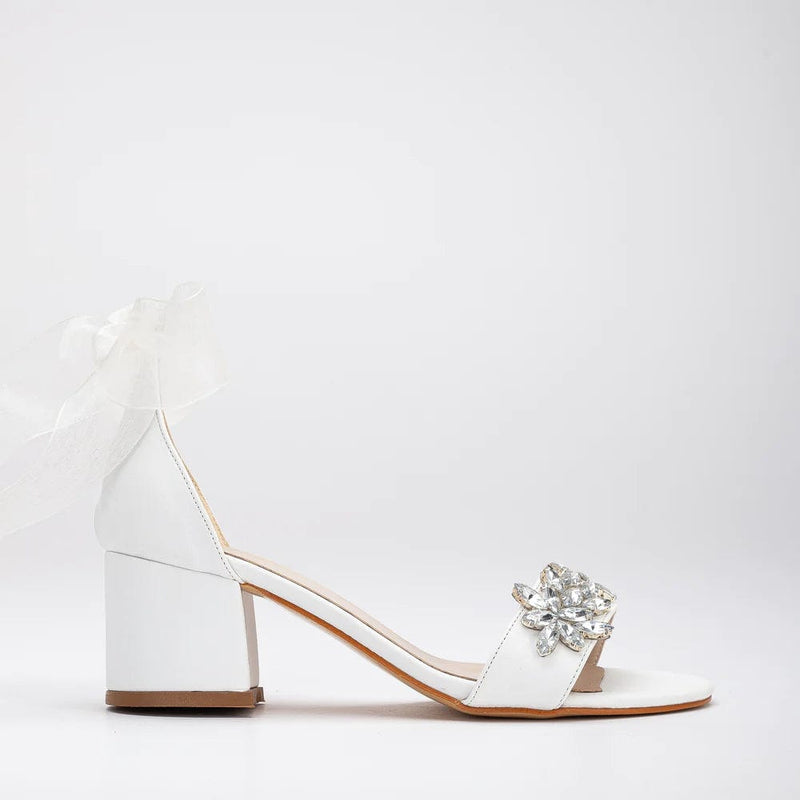 Forever and Always Shoes Helen - White Wedding Shoes Rhinestone and Ribbon
