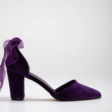 Immaculate Vegan - Forever and Always Shoes Gisele Vegan Velvet Ribbon Heels | Purple 6.5 US | 4 UK | 23CM | 37 EU / Sheer Ribbon Strap / Purple