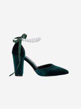 Immaculate Vegan - Forever and Always Shoes Agnes - Green Velvet Pearl Wedding Heels
