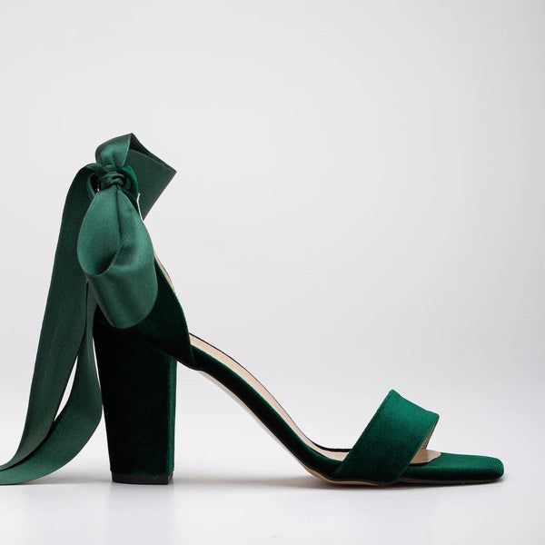Forever and Always Shoes Ariadne - Green Velvet Sandals with Ribbon