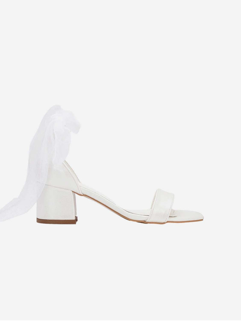 Forever and Always Shoes Artemis - Ivory Block Heels with Ribbon