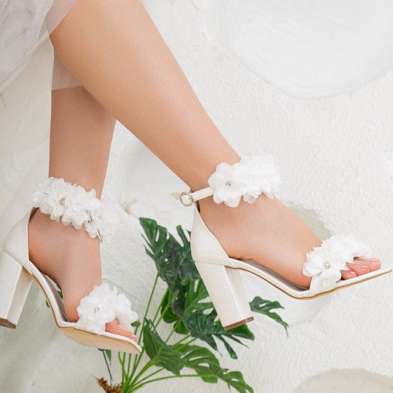 Forever and Always Shoes Ava Flower Vegan Leather Wedding Shoes | Ivory