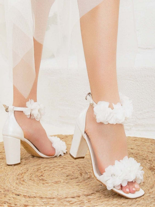Forever and Always Shoes Ava Flower Vegan Leather Wedding Shoes | Ivory