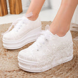 Immaculate Vegan - Forever and Always Shoes Claudine - Ivory Lace High Heel Wedding Sneakers