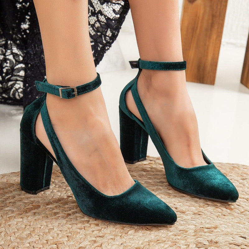 Forever and Always Shoes Colette - Emerald Green Velvet Shoes