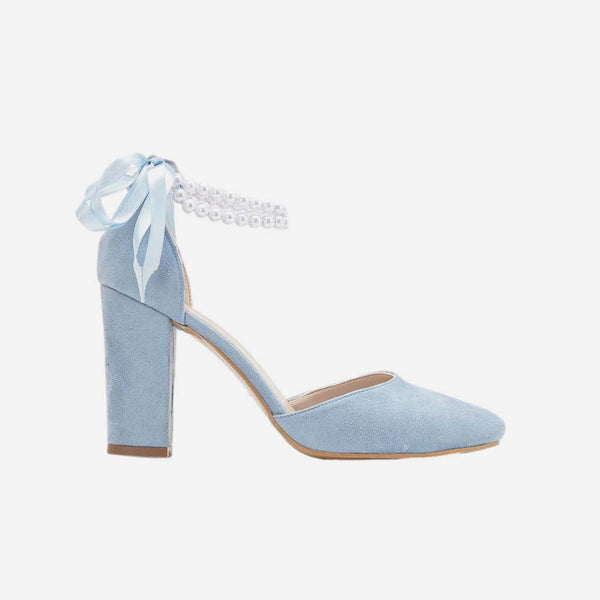 Forever and Always Shoes Denise Vegan Suede Pearl Heels Baby Blue