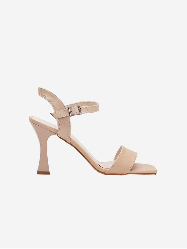 Forever and Always Shoes Donna Women's Open Toe Heeled Vegan Leather Shoes | Beige