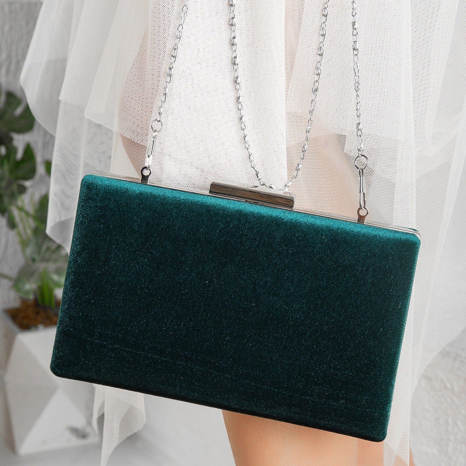 Green velvet clutch sale