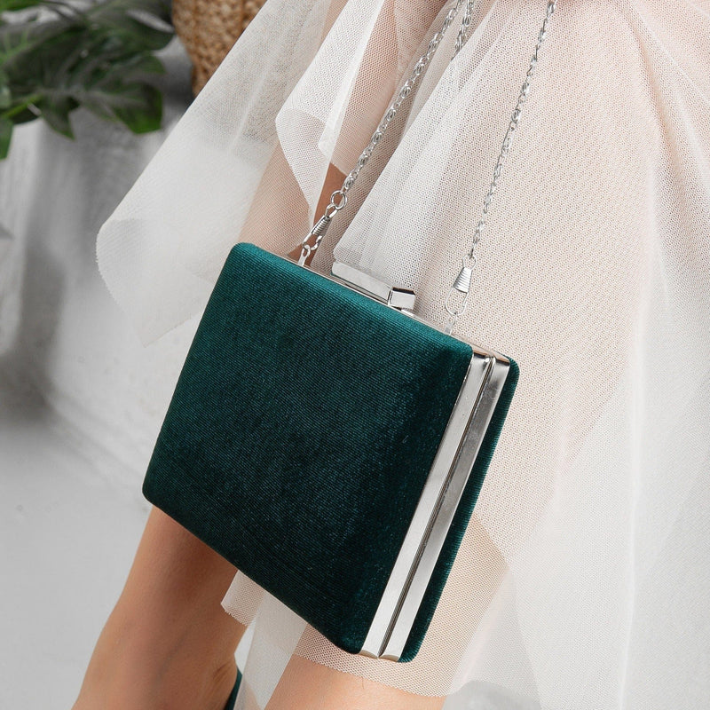 Forever and Always Shoes Clara - Green Velvet Clutch Emerald Green