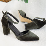 Immaculate Vegan - Forever and Always Shoes Gisele - Olive Green Velvet Heels with Ribbon
