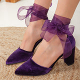Immaculate Vegan - Forever and Always Shoes Gisele - Purple Velvet Shoes with Ribbon
