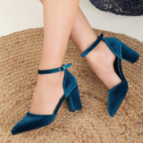 Immaculate Vegan - Forever and Always Shoes Gisele - Teal Blue Velvet Heels with Ribbon