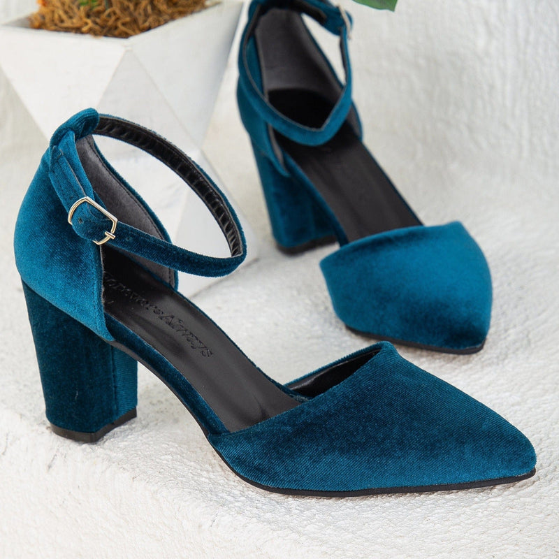 Forever and Always Shoes Gisele - Teal Blue Velvet Heels with Ribbon