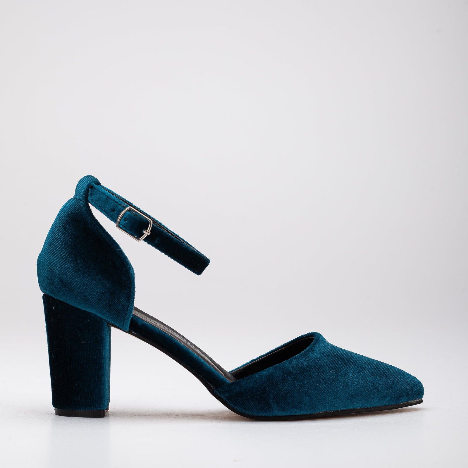 Forever and Always Shoes Hazel Vegan Velvet Pearl Heels Teal Blue