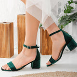 Immaculate Vegan - Forever and Always Shoes Hera - Green Velvet Low Heel Sandals with Ribbon