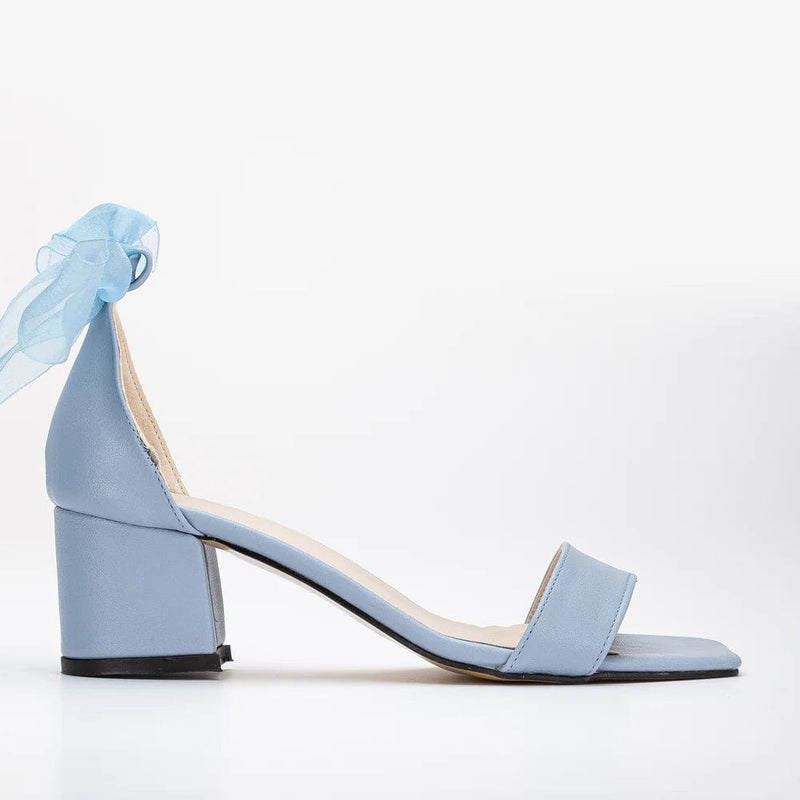Forever and Always Shoes Hera Vegan Leather Ribbon Heeled Sandals | Baby Blue