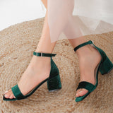 Immaculate Vegan - Forever and Always Shoes Iva - Green Velvet Low Heel Sandals