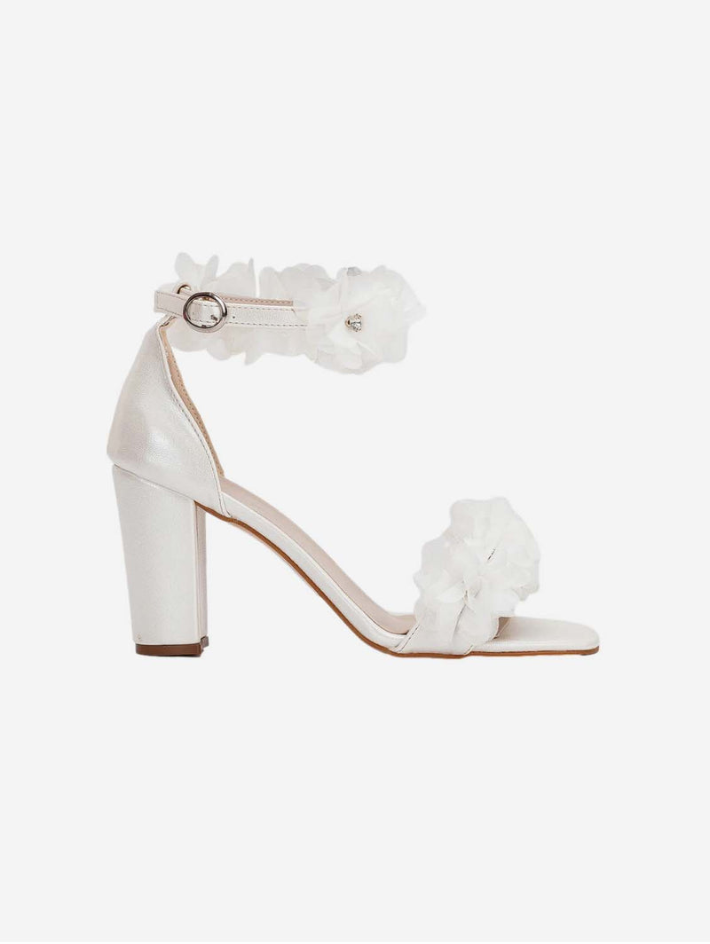 Forever and Always Shoes Cece Flower Vegan Leather Wedding Shoes | White Ivory / UK3 / EU36 / US5.5