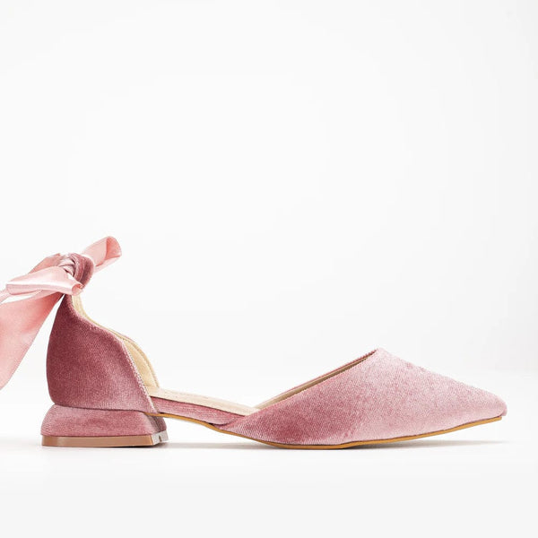 Forever and Always Shoes Madeline - Rose Velvet Flats with Ribbon