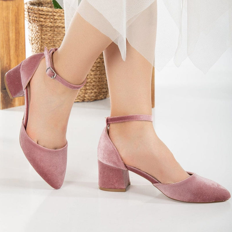Forever and Always Shoes Marcelle - Rose Velvet Low Heels with Ribbon
