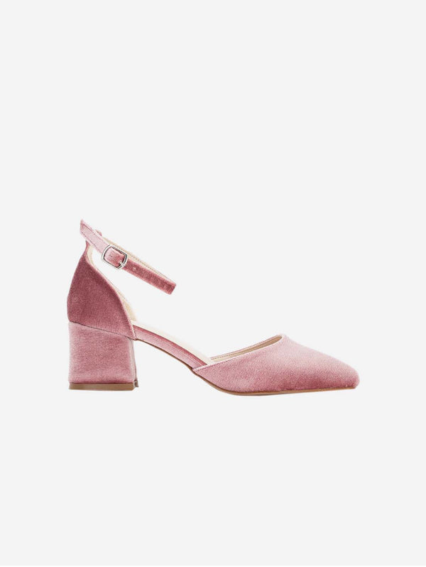 Forever and Always Shoes Marcelle - Rose Velvet Low Heels with Ribbon