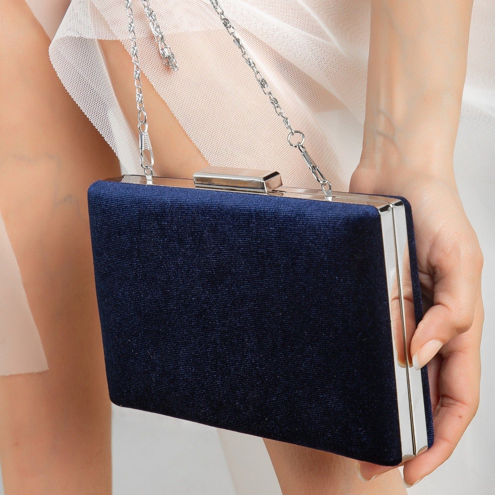 Forever and Always Shoes Clara Vegan Velvet Clutch Dark Blue