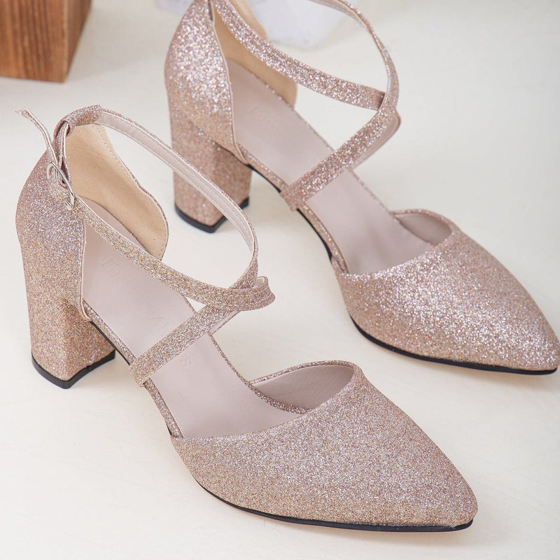Forever and Always Shoes Sina Vegan Glitter Wedding Heels | Rose Gold