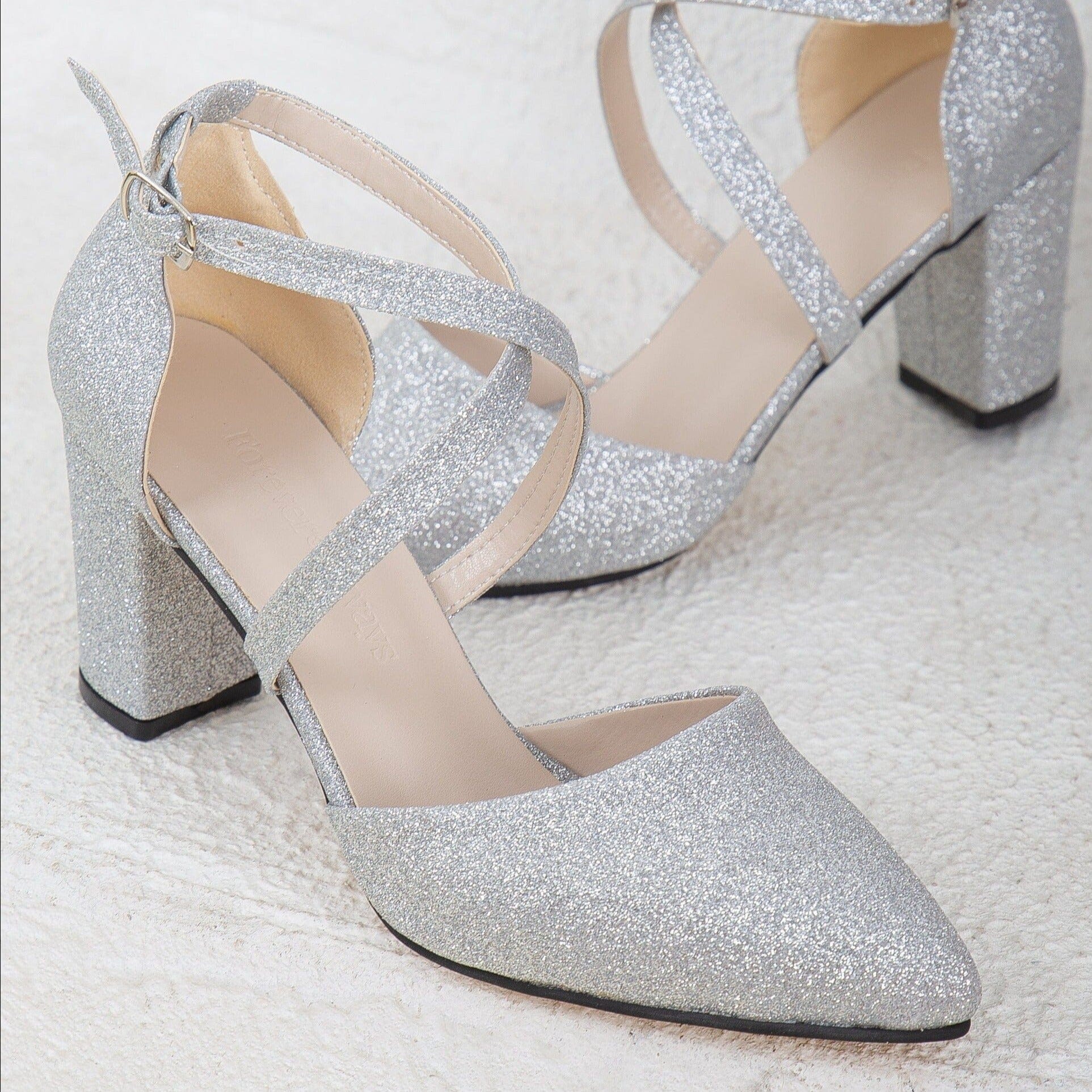 Forever and Always Shoes Sina Vegan Glitter Wedding Heels | Silver