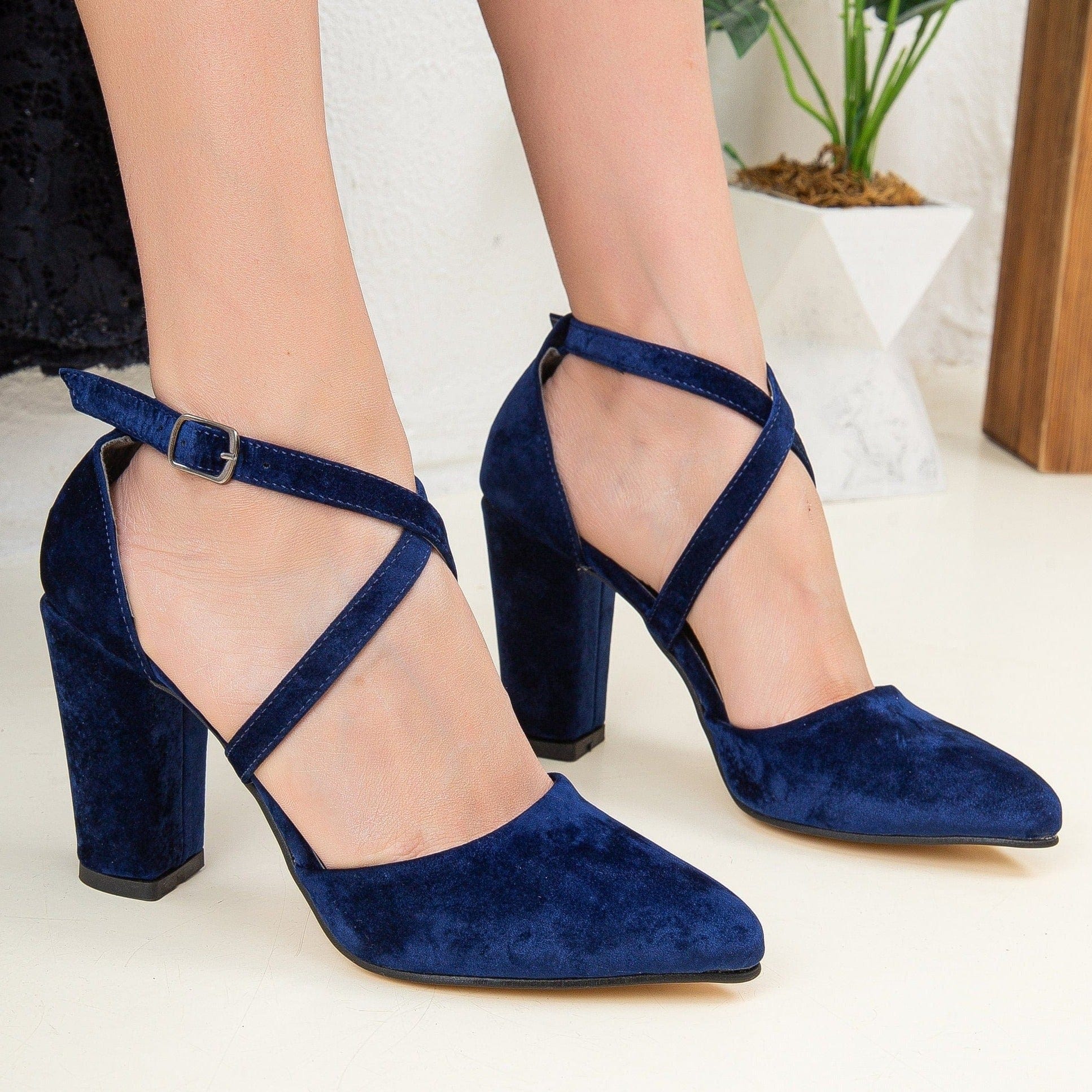 Forever and Always Shoes Sina Vegan Velvet Wedding Heels | Blue