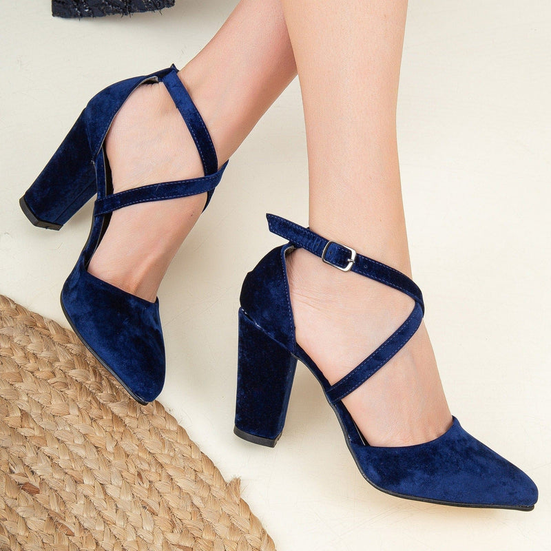 Forever and Always Shoes Sina Vegan Velvet Wedding Heels | Blue