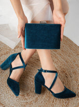 Immaculate Vegan - Forever and Always Shoes Alba - Teal Blue Velvet Clutch Teal Blue