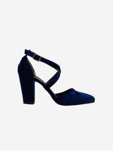 Immaculate Vegan - Forever and Always Shoes Sina Vegan Velvet Criss Cross Heels | Blue UK3 / EU36 / US5.5 / Dark Blue