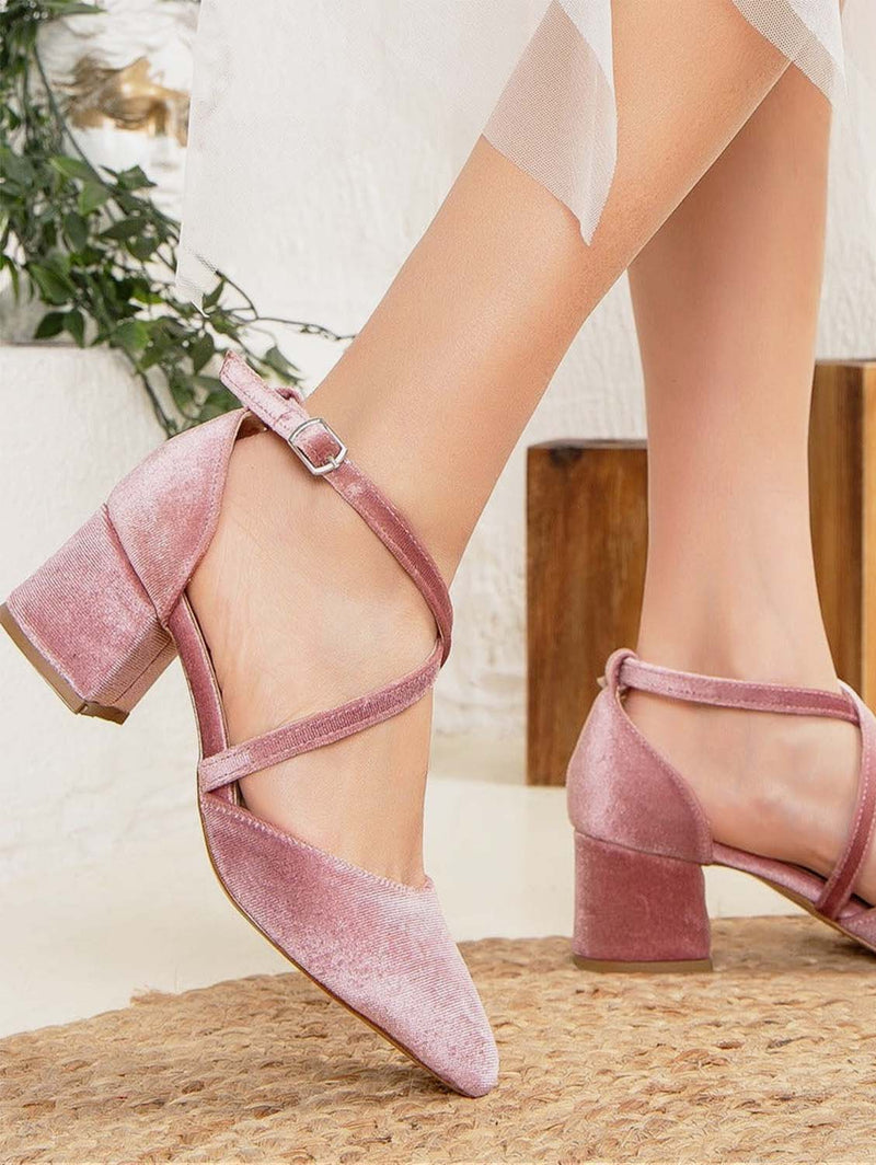 Forever and Always Shoes Dolly Vegan Velvet Block Heels | Rose UK3 / EU36 / US5.5 / Royal Rose