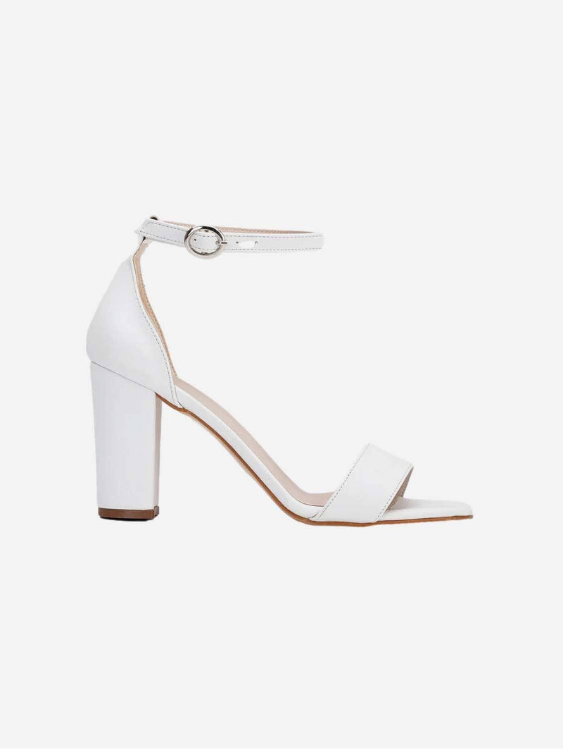Forever and Always Shoes Jess Vegan Leather Open Toe Block Heels | White White / UK3 / EU36 / US5.5
