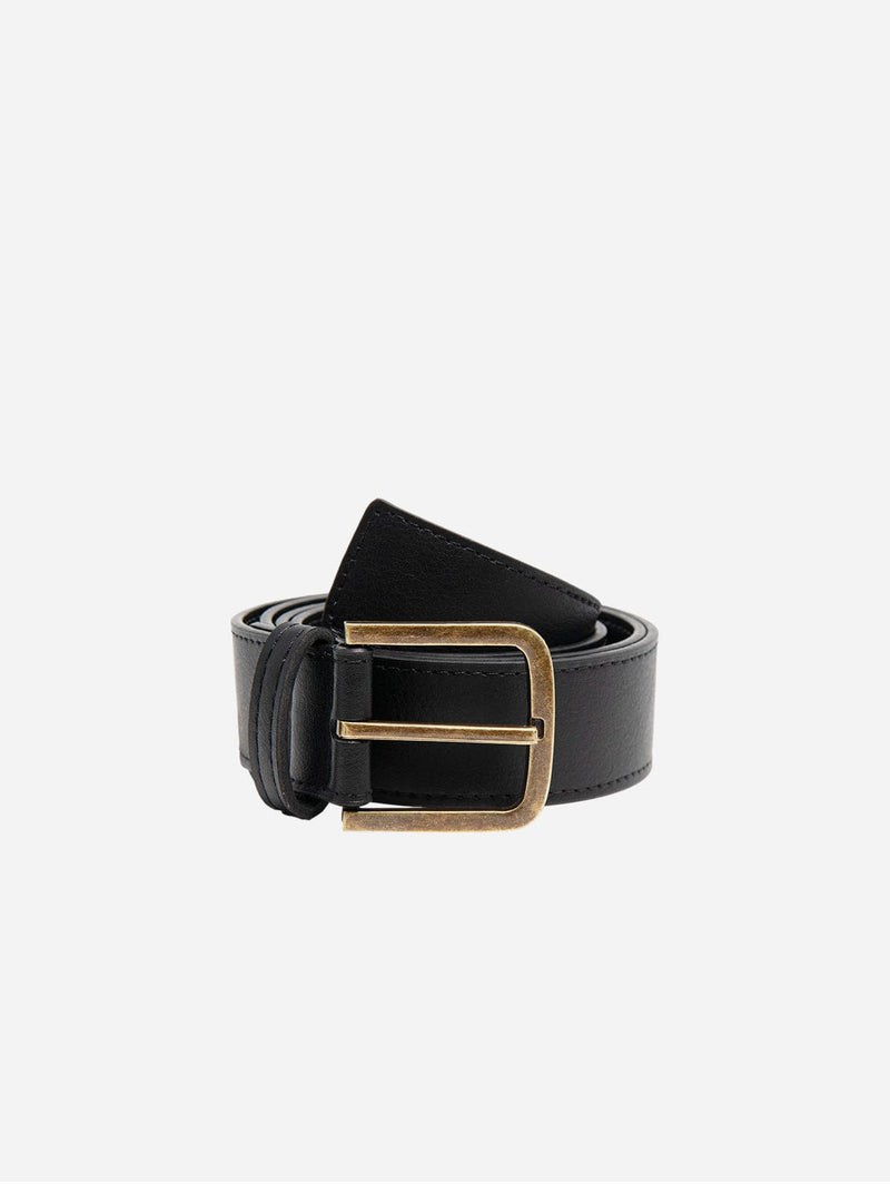 Green Laces Bo Brass Buckle Vegan Leather Belt Black