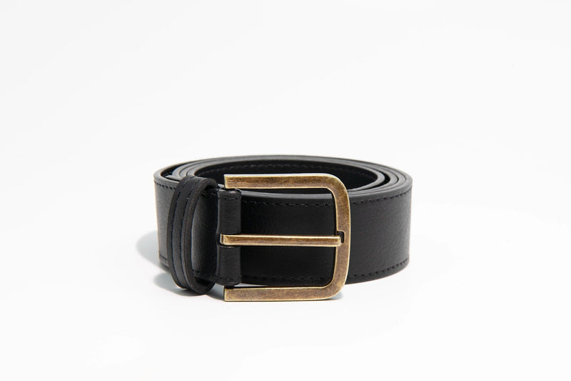 Green Laces Bo Brass Buckle Vegan Leather Belt | Black