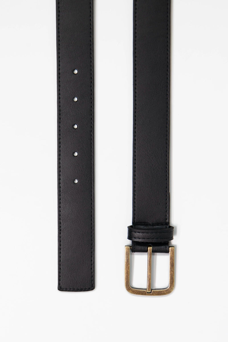 Green Laces Bo Brass Buckle Vegan Leather Belt | Black