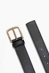 Immaculate Vegan - Green Laces Bo Brass Buckle Vegan Leather Belt | Black