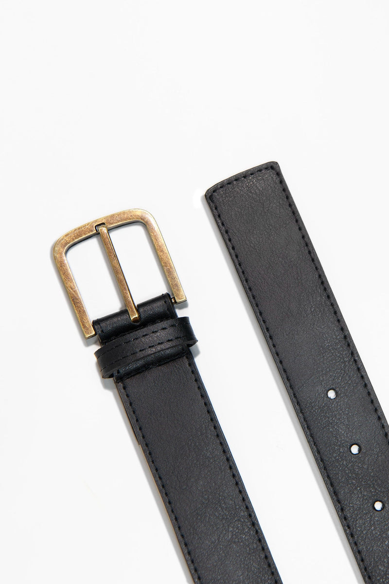 Green Laces Bo Brass Buckle Vegan Leather Belt | Black