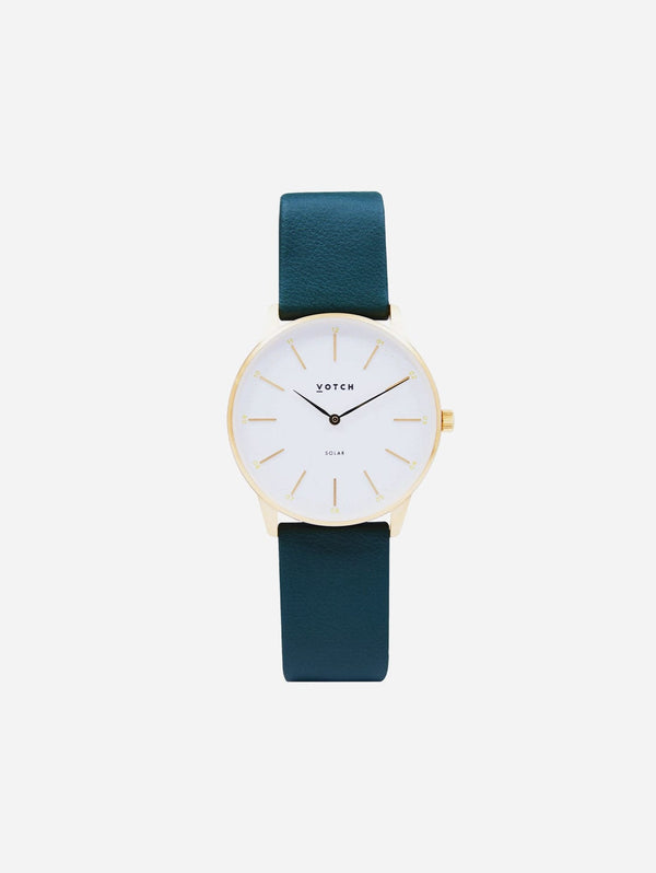 Votch Solar Classic Appleskin Vegan Leather Watch | Gold & Forest Green