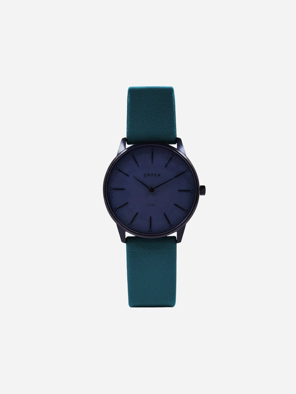 Votch Solar Classic Appleskin Vegan Leather Watch | Black & Gun Metal with Forest Green