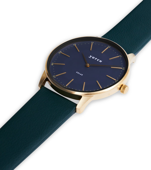 Solar Classic Appleskin Vegan Leather Watch | Gold & Black with Forest Green Watch